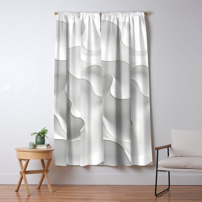 Milky Waves, Abstract Black White Monochromatic, Minimal Minimalistic Minimalism Photography Calm Window Curtain Gallery Image 5