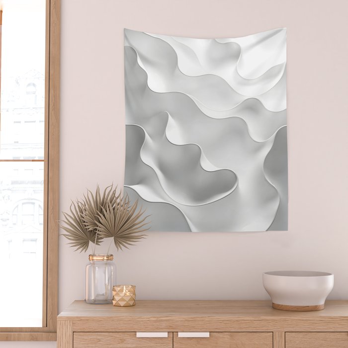 Milky Waves, Abstract Black White Monochromatic, Minimal Minimalistic Minimalism Photography Calm Wall Tapestry Gallery Image 2