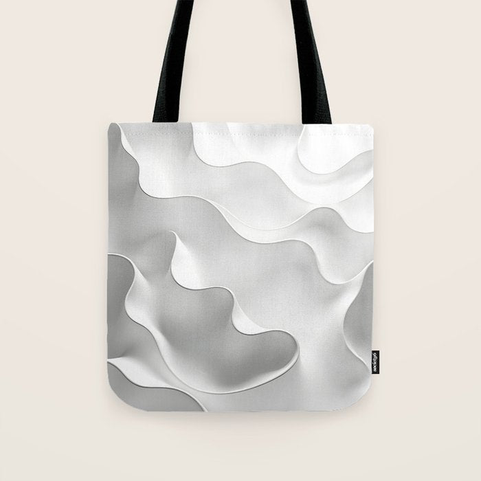 Milky Waves, Abstract Black White Monochromatic, Minimal Minimalistic Minimalism Photography Calm Tote Bag Gallery Image 1