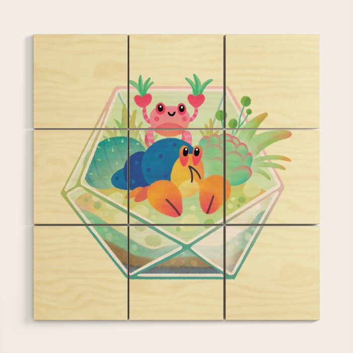 Ocean terrarium - Boxer crab, hermit crab Wood Wall Art Gallery Image 1