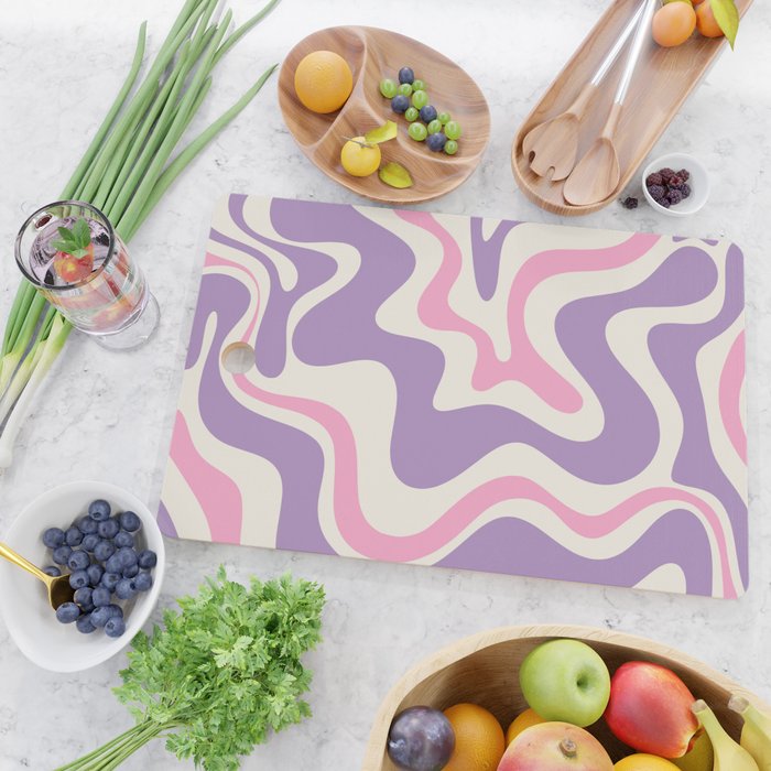 Retro Liquid Swirl Abstract Pattern Purple Pink Cream Cutting Board Gallery Image 2