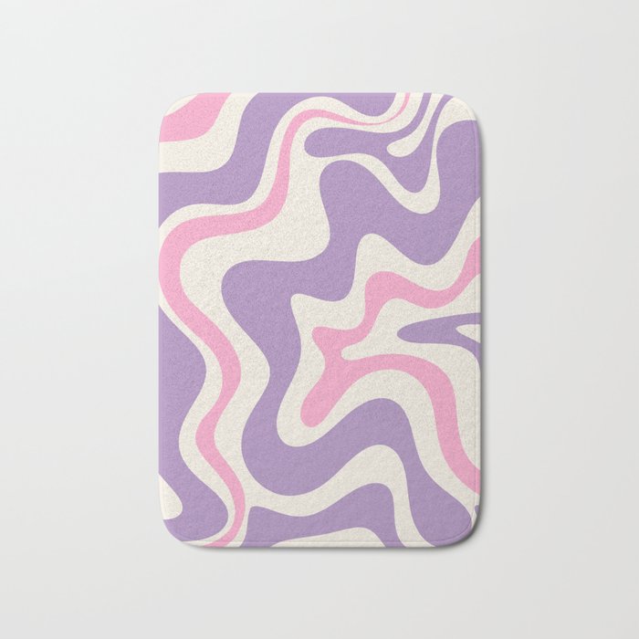 Retro Liquid Swirl Abstract Pattern Purple Pink Cream Bath Mat Gallery Image 1