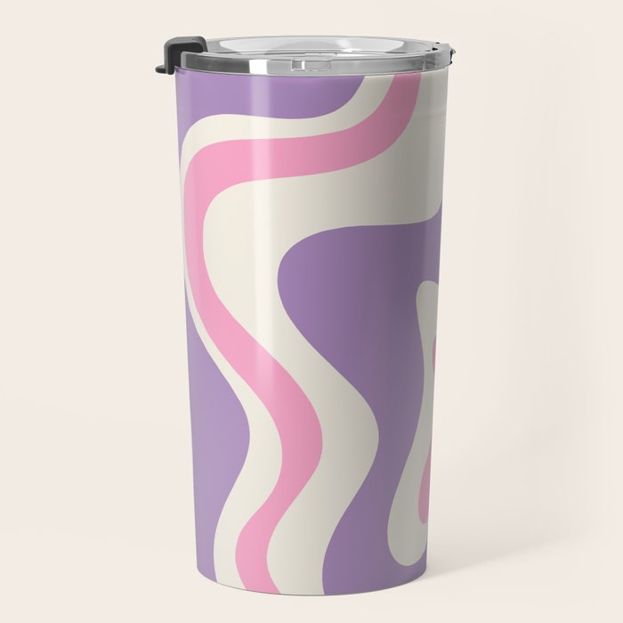 Retro Liquid Swirl Abstract Pattern Purple Pink Cream Travel Mug Gallery Image 3