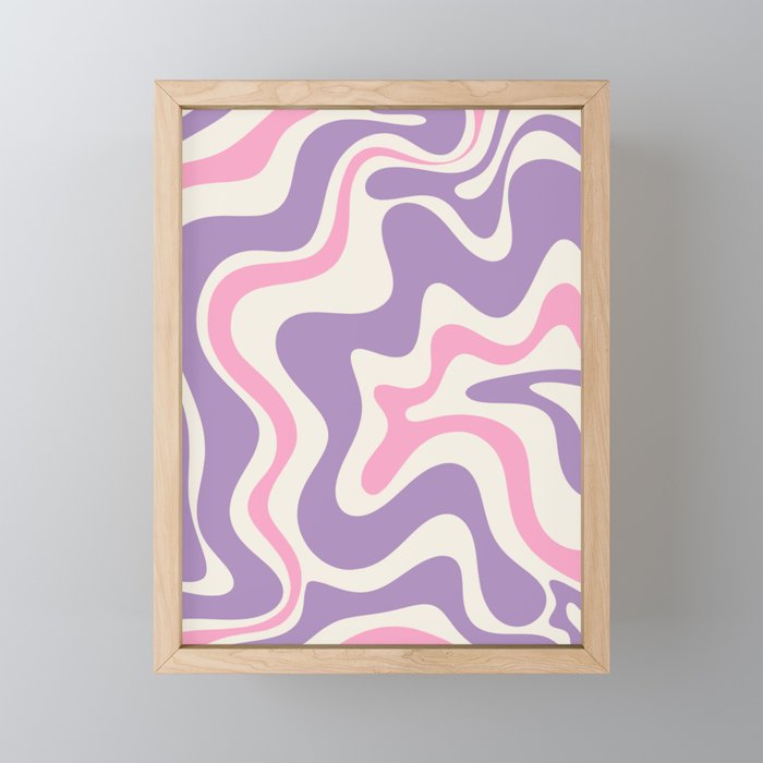 Retro Liquid Swirl Abstract Pattern Purple Pink Cream Mini Art Print Gallery Image 1