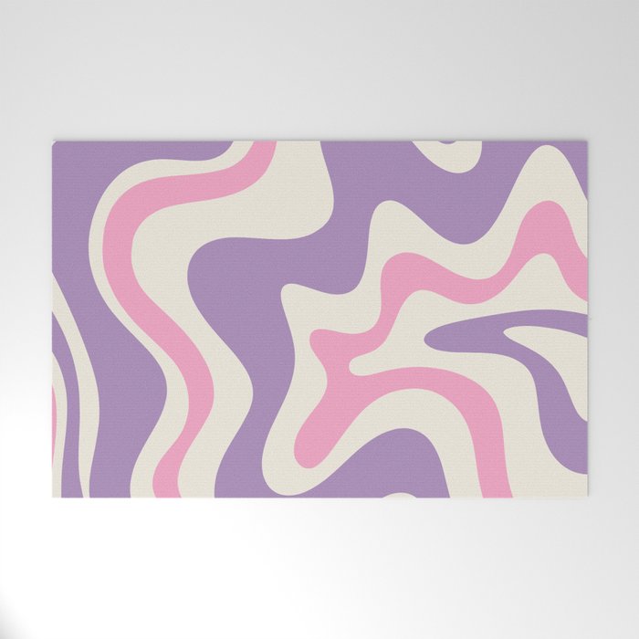 Retro Liquid Swirl Abstract Pattern Purple Pink Cream Welcome Mat Gallery Image 1