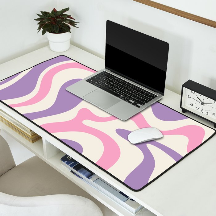 Retro Liquid Swirl Abstract Pattern Purple Pink Cream Desk Mat Gallery Image 2