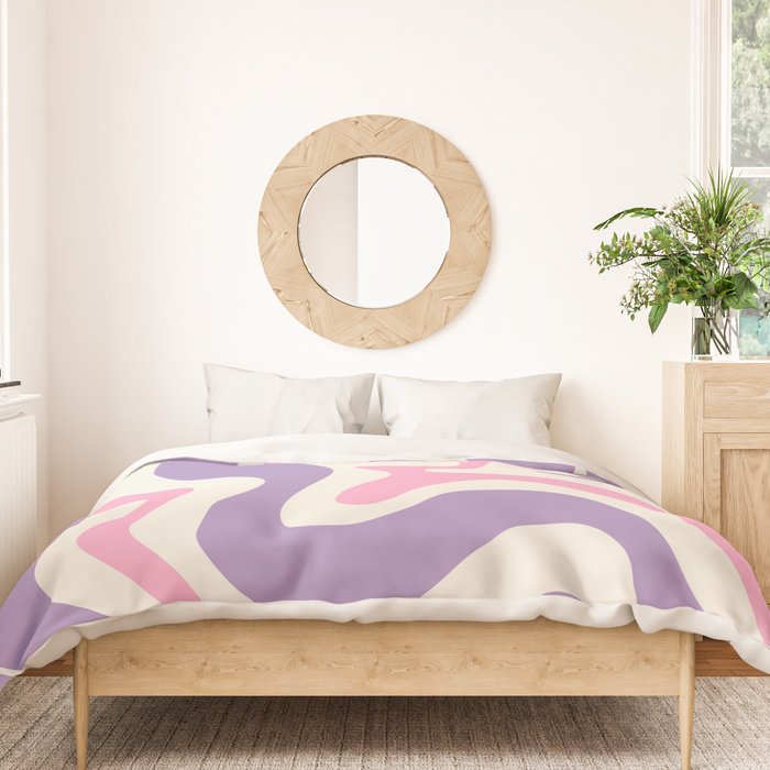 Retro Liquid Swirl Abstract Pattern Purple Pink Cream Duvet Cover Gallery Image 3