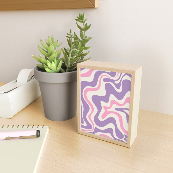 Retro Liquid Swirl Abstract Pattern Purple Pink Cream Mini Art Print Gallery Image 2