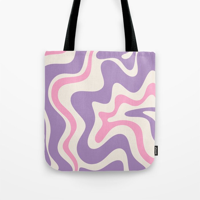 Retro Liquid Swirl Abstract Pattern Purple Pink Cream Tote Bag Gallery Image 1