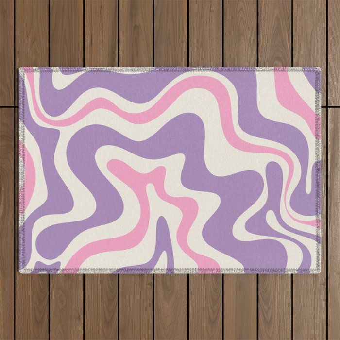 Retro Liquid Swirl Abstract Pattern Purple Pink Cream Outdoor Rug Gallery Image 1