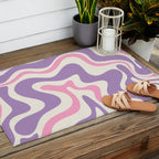 Retro Liquid Swirl Abstract Pattern Purple Pink Cream Outdoor Rug Gallery Image 2
