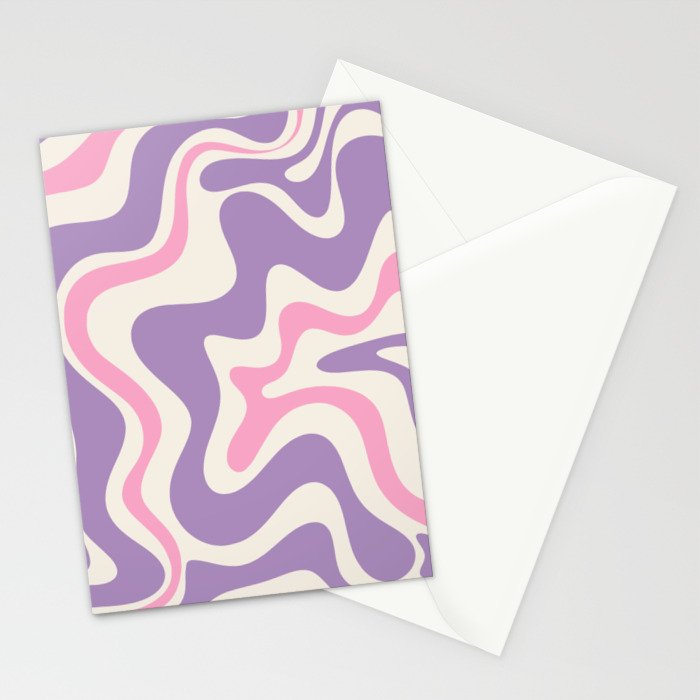 Retro Liquid Swirl Abstract Pattern Purple Pink Cream Stationery Card Gallery Image 2
