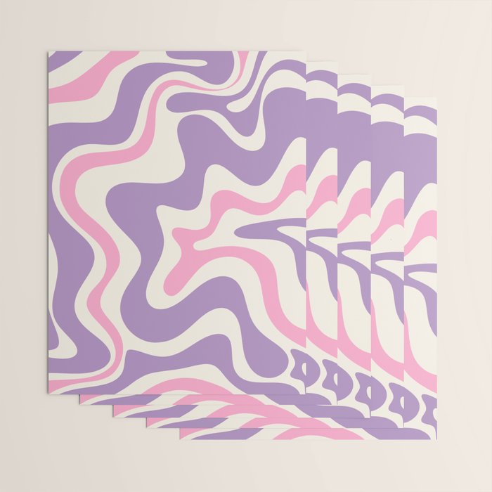 Retro Liquid Swirl Abstract Pattern Purple Pink Cream Wrapping Paper Gallery Image 3
