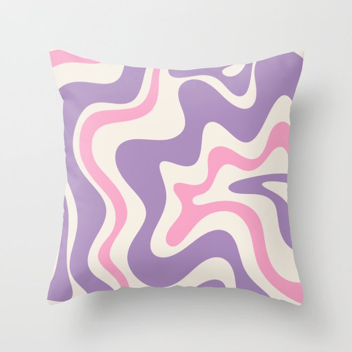 Retro Liquid Swirl Abstract Pattern Purple Pink Cream Throw Pillow Gallery Image 6