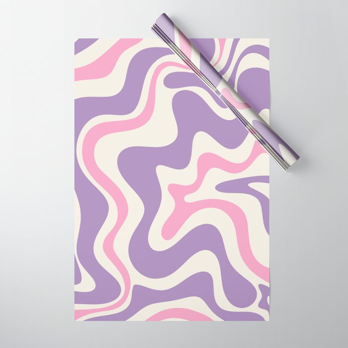 Retro Liquid Swirl Abstract Pattern Purple Pink Cream Wrapping Paper Gallery Image 1