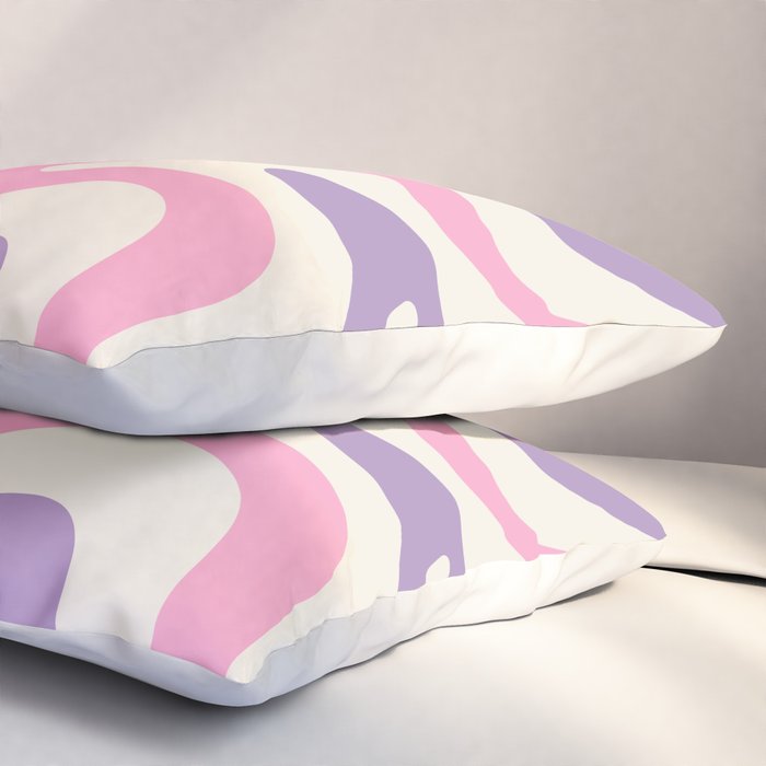 Retro Liquid Swirl Abstract Pattern Purple Pink Cream Pillow Sham Gallery Image 3