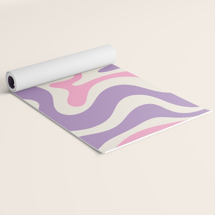 Retro Liquid Swirl Abstract Pattern Purple Pink Cream Yoga Mat Gallery Image 2