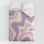 Retro Liquid Swirl Abstract Pattern Purple Pink Cream Comforter Gallery Image 6