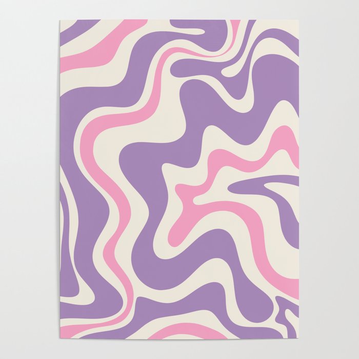 Retro Liquid Swirl Abstract Pattern Purple Pink Cream Poster Gallery Image 4