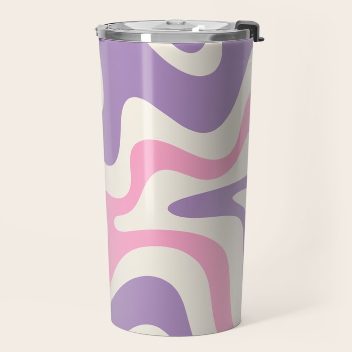 Retro Liquid Swirl Abstract Pattern Purple Pink Cream Travel Mug Gallery Image 2