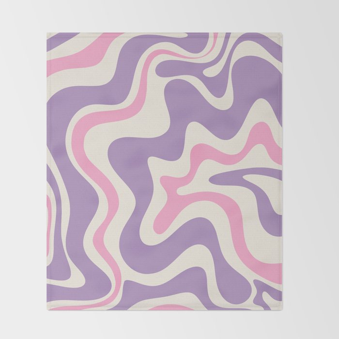 Retro Liquid Swirl Abstract Pattern Purple Pink Cream Throw Blanket Gallery Image 2