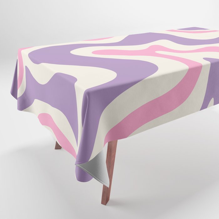 Retro Liquid Swirl Abstract Pattern Purple Pink Cream Tablecloth Gallery Image 1
