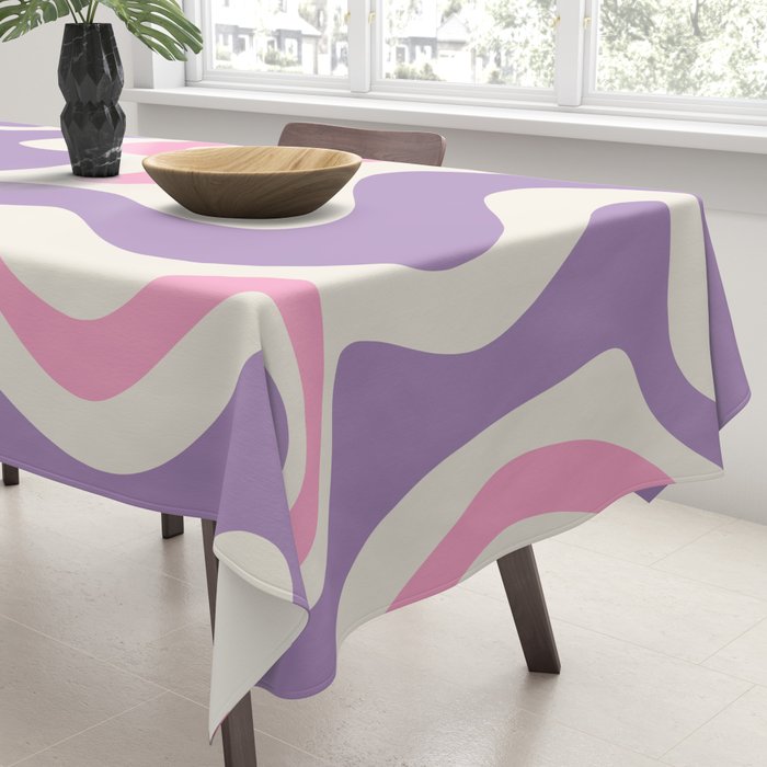 Retro Liquid Swirl Abstract Pattern Purple Pink Cream Tablecloth Gallery Image 3