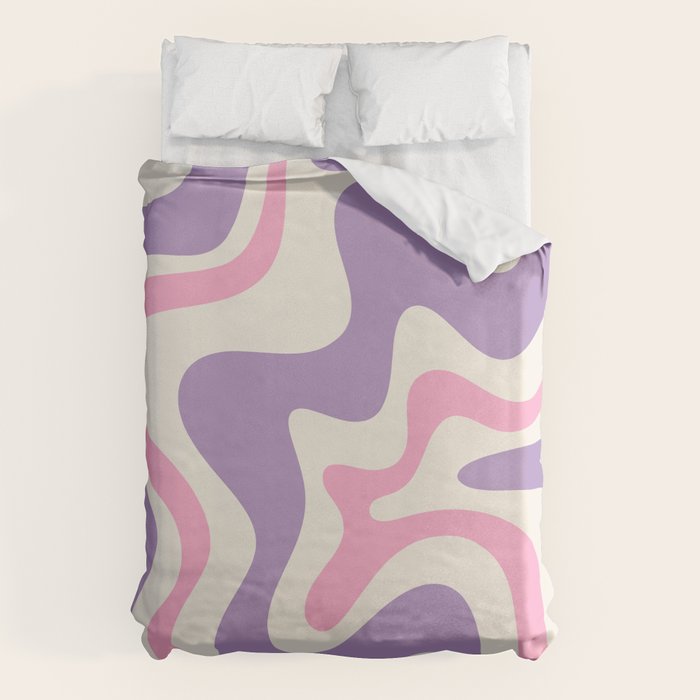 Retro Liquid Swirl Abstract Pattern Purple Pink Cream Duvet Cover Gallery Image 6