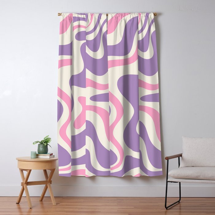 Retro Liquid Swirl Abstract Pattern Purple Pink Cream Window Curtain Gallery Image 1