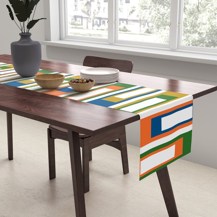 Mid Century Modern Geometric Abstract Multicolored Lexington Ave Pattern Table Runner Gallery Image 2