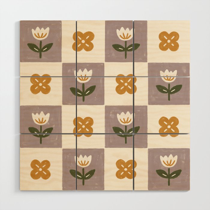 Checkerboard Flowers Wood Wall Art Gallery Image 1