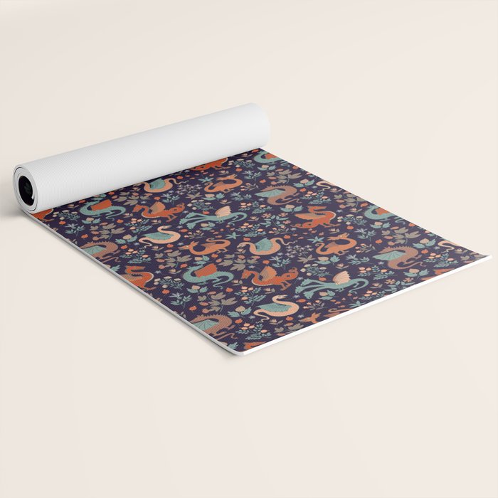 Dragons and Flowers Dark Purple Yoga Mat Gallery Image 2