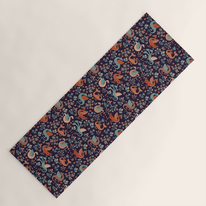 Dragons and Flowers Dark Purple Yoga Mat Gallery Image 1
