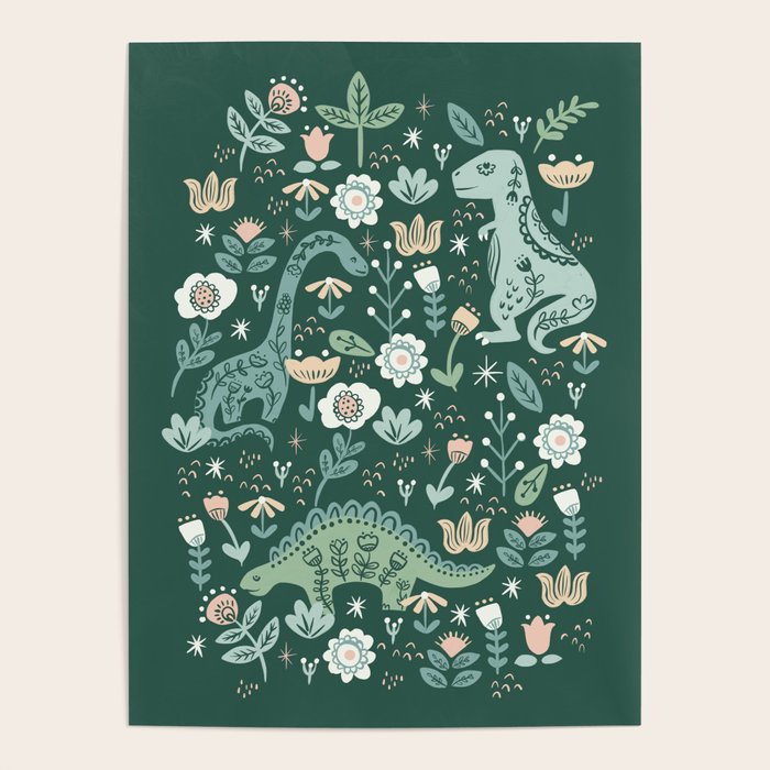 Folk Floral Dinosaur Poster Gallery Image 4