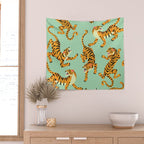 Mint Green Roaring Tiger Pattern Wall Tapestry Gallery Image 2