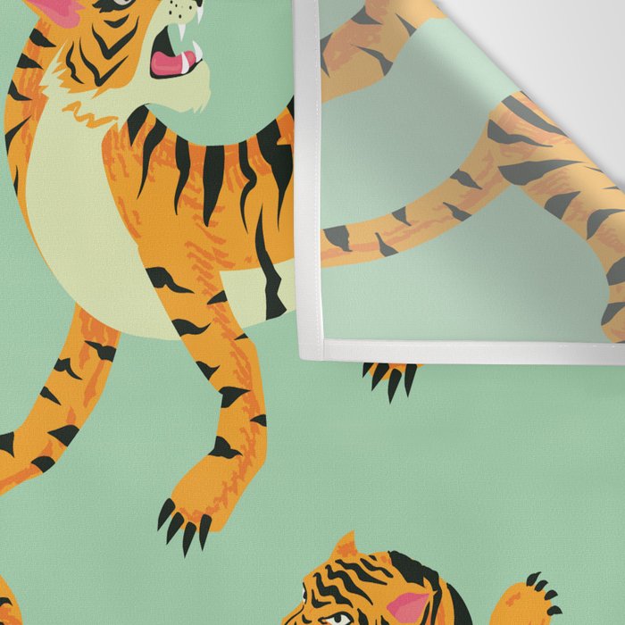 Mint Green Roaring Tiger Pattern Wall Tapestry Gallery Image 3