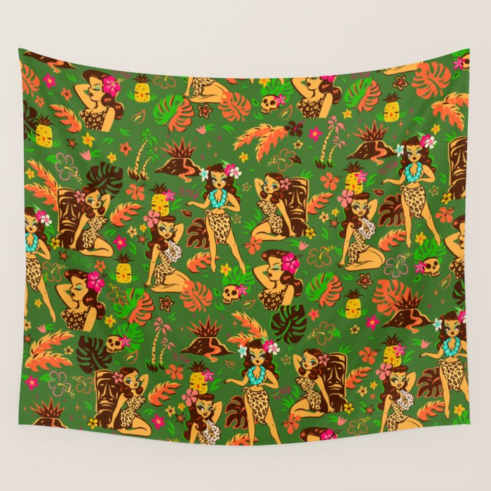 Tiki Temptress on Green Wall Tapestry Gallery Image 1