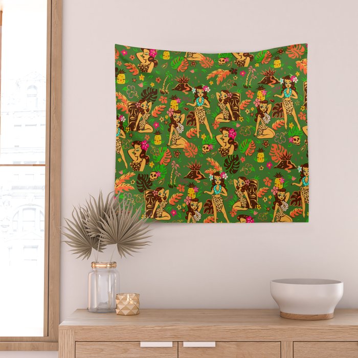 Tiki Temptress on Green Wall Tapestry Gallery Image 2