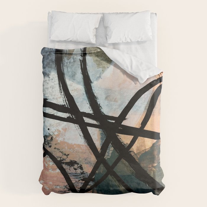 It comes and goes [2] - a black and white abstract mixed media piece with pink details Duvet Cover Gallery Image 6