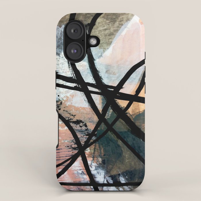 It comes and goes [2] - a black and white abstract mixed media piece with pink details iPhone Case Gallery Image 1