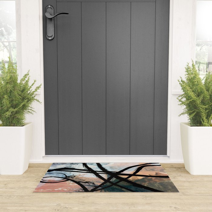 It comes and goes [2] - a black and white abstract mixed media piece with pink details Welcome Mat Gallery Image 3