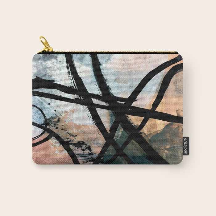 It comes and goes [2] - a black and white abstract mixed media piece with pink details Carry All Pouch Gallery Image 1
