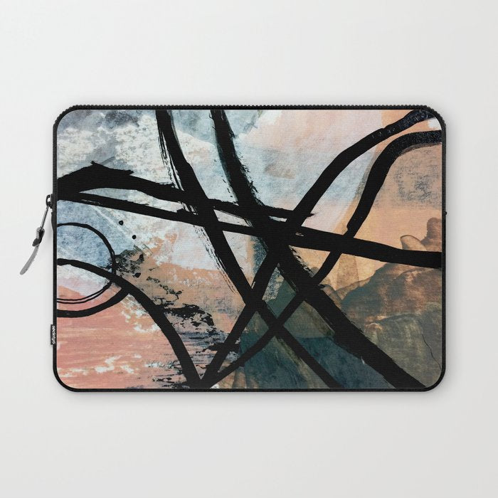 It comes and goes [2] - a black and white abstract mixed media piece with pink details Laptop Sleeve Gallery Image 1