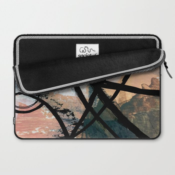 It comes and goes [2] - a black and white abstract mixed media piece with pink details Laptop Sleeve Gallery Image 2