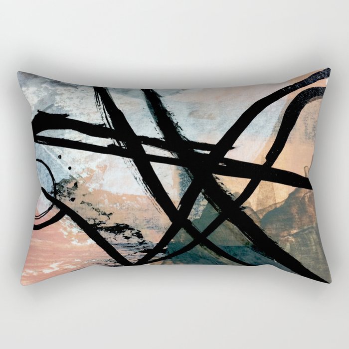 It comes and goes [2] - a black and white abstract mixed media piece with pink details Rectangular Pillow Gallery Image 1