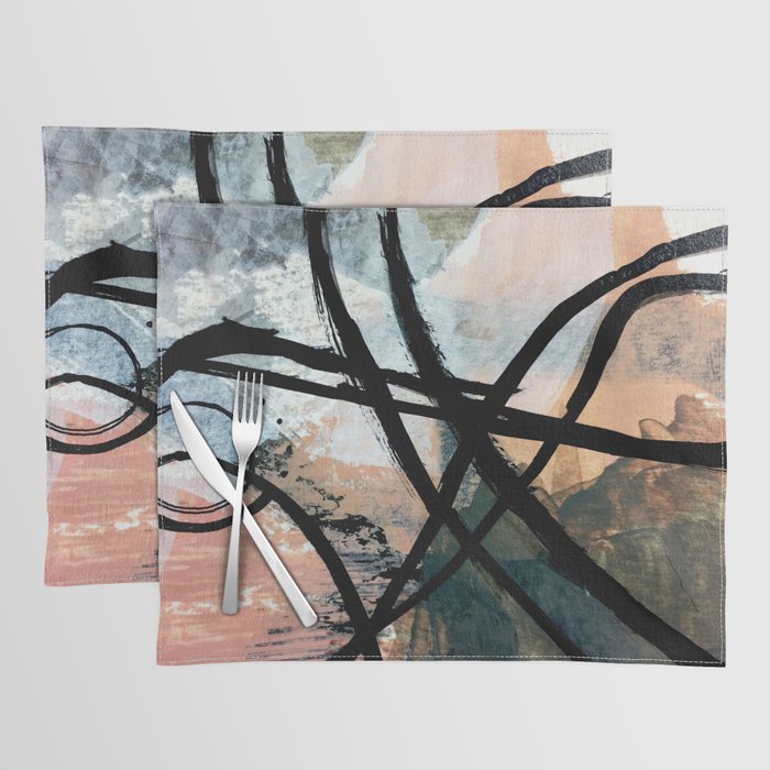 It comes and goes [2] - a black and white abstract mixed media piece with pink details Placemat Gallery Image 1