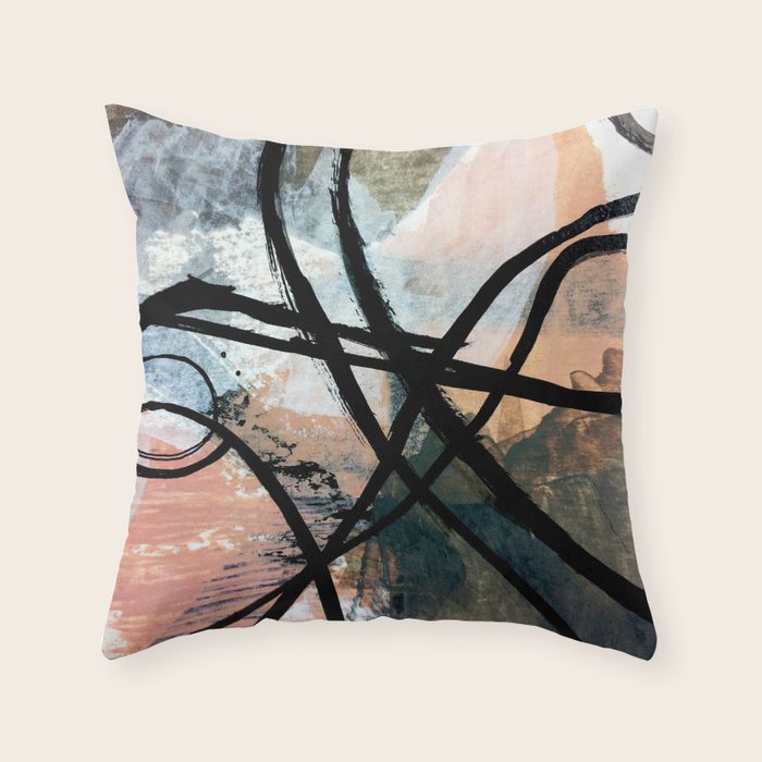 It comes and goes [2] - a black and white abstract mixed media piece with pink details Throw Pillow Gallery Image 6