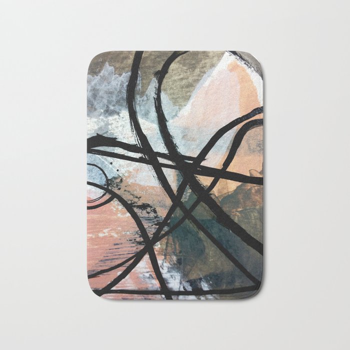 It comes and goes [2] - a black and white abstract mixed media piece with pink details Bath Mat Gallery Image 1