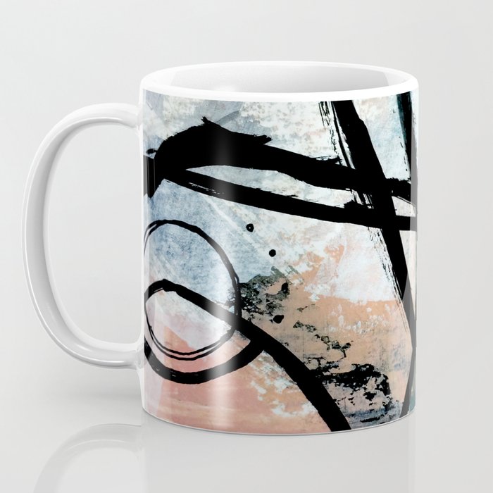 It comes and goes [2] - a black and white abstract mixed media piece with pink details Coffee Mug Gallery Image 3