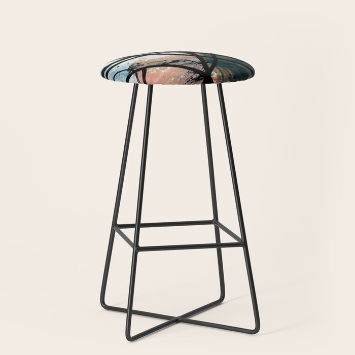 It comes and goes [2] - a black and white abstract mixed media piece with pink details Stool Gallery Image 1